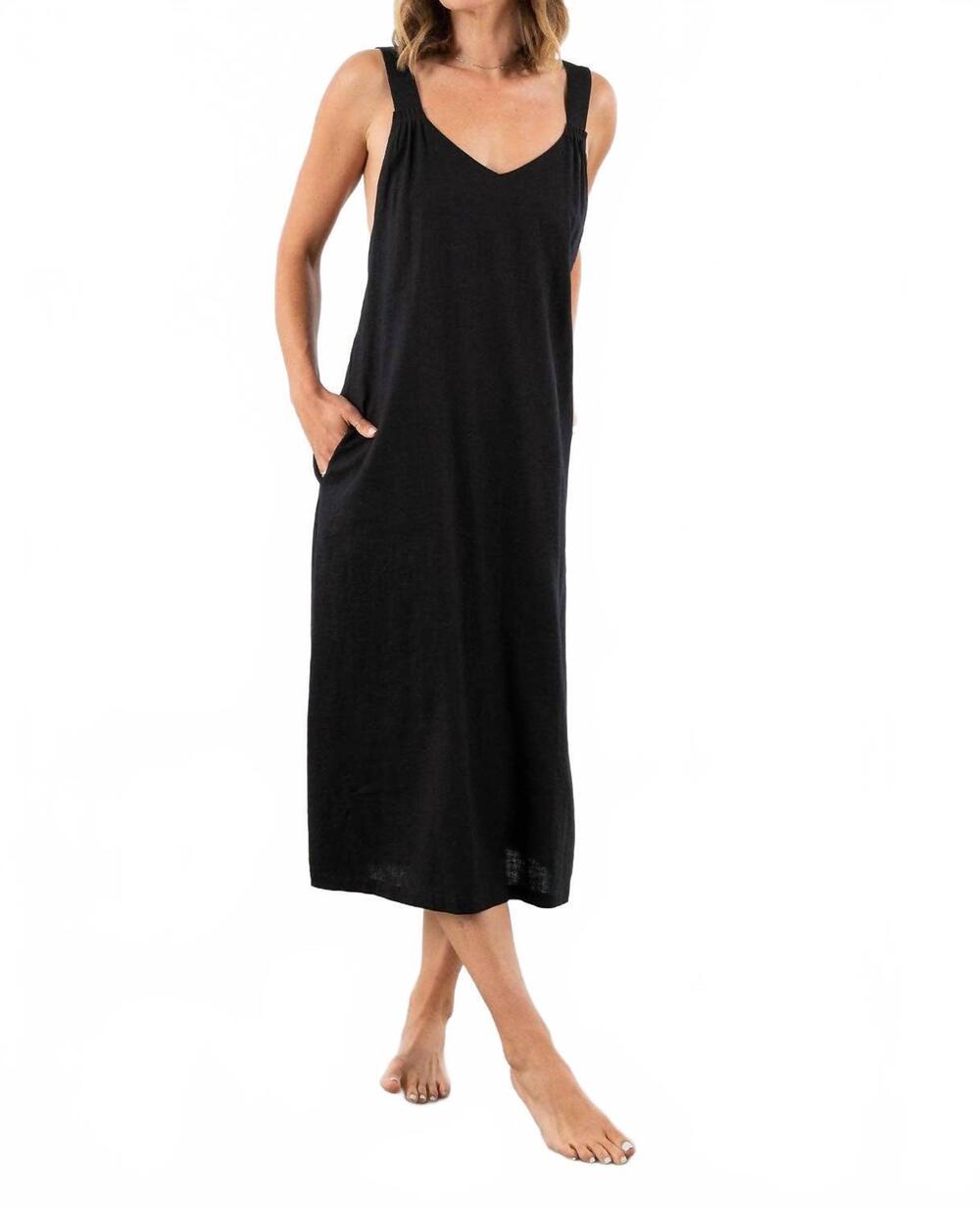 NEW LOVESTITCH linen midi dress in black